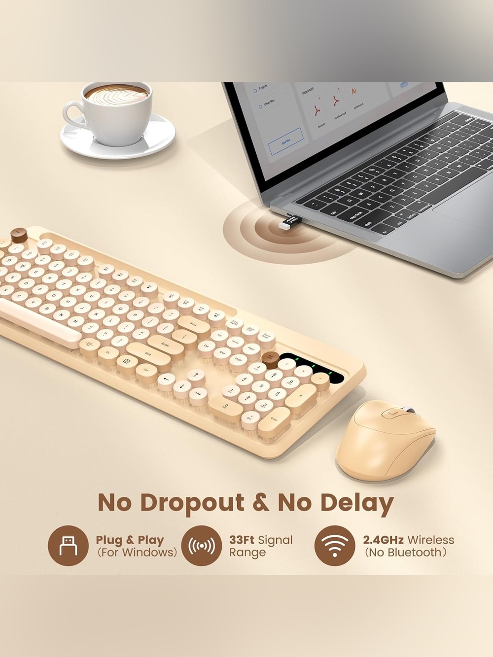 Retro Wireless Keyboard & Mouse Combo - Picture 7 of 8